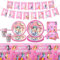 Party Tableware Set Pink Girls- 52PCS Birthday Party Decorations Dog Theme Party Supplies with Tablecloth Happy Birthday Banner Part Paper Plates Cups Napkins for Children Baby Showers Boy Part Deco