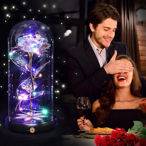 Beferr Gifts for Mum,Birthday Gifts for Women Rechargeable Rainbow Light Up Rose in A Glass Dome, Gift for Mom Wife Grandma Girlfriend,Crystal Flower Mothers Day Rose Gift