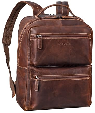 STILORD Gustavo Echt Leder Rucksack für Herren und Damen - Großer Rucksack mit Laptopfach 15-16 Zoll - Stylisher Arbeitsrucksack mit Trolley-Halterung für Reisen Farbe:Salerno - braun