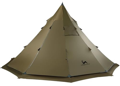 TOMOUNT Heißzelt mit Herdwagenheber, 4 Jahreszeiten, wasserdicht und leicht, für 2-4 Personen, Durchmesser 4,2 m & Höhe 2,4 m, PU3000 mm, 70D Ripstop-Nylon, Tipi Tipi Zelt für Camping, Rucksackreisen