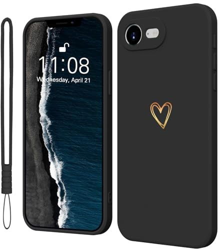 Mitetabo für iPhone 16e/iPhone SE 4 Hülle Gold Liebesher Silikon Schwarz | Handyhülle für iPhone 16e/iPhone SE 4(2025) Case Mädchen Weich Slim Stoßfest Kratzfeste Süßes Gold Love Schutzhülle 6.1