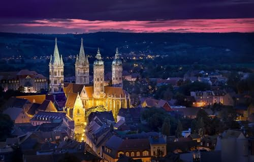 Puzzle für Erwachsene, 1000 Teile, Naumburg Hessen Deutschland bei Nacht, Puzzle 38 x 26 cm