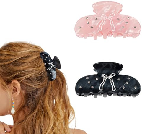 2 Pezzi Mollettone Capelli Donna Grandi, Pinza per Capelli, Ciappo per Capelli Antiscivolo Resistenti per Donne Ragazze, Grandi Fermagli Antiscivolo per Donne (Nero+Rosa)