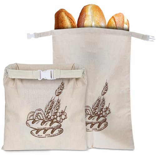2 Stück 44 * 32,5cm Brotbeutel mit Bienenwachs Innenfutter Wiederverwendbare Brottüten Brot Obst Gemüse Brotbeutel Aufbewahrung mit Frischhalten Waschbar Gefriersicher für Brötchen&Großeinkäufe