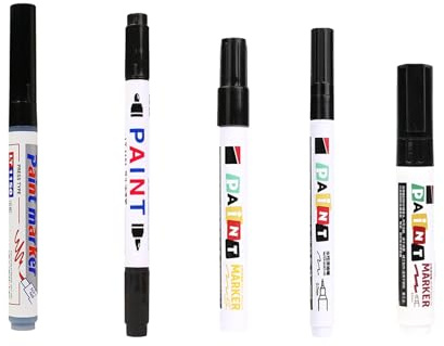 Altaroo 5 Stück Acrylstifte Schwarz, Permanent Marker Schwarz mit 0.5-5mm, 1mm, 2mm, 3mm, 0.7mm, 8mm, Filzstift Dicke und Dünne Spitze für Stoff, Leinwand, Stein, Glas, Holz, Papier