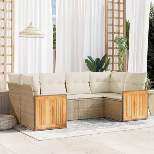 QJBSAVVA 6tlg Beige Eckbank 62x62x69 cm Poly Rattan Stauraum wasserfest Balkonset abnehmbare Kissen Terrassenmöbel