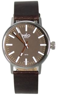 NEO watch Armbanduhr Damen Edelstahl Lederband Silber Braun N43-002