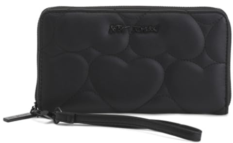 Betsey Johnson Damen Heart Quilted Zip Around Wristlet Wallet with Strap - Black