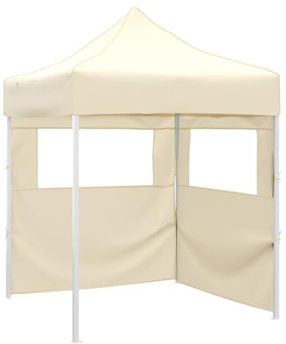 Faltbarer Pavillon, Profi-Partyzelt Faltbar mit 2 Seitenwänden 2×2m Stahl Creme Pavillon Zelt für Garten, Innenhof, Gazebo