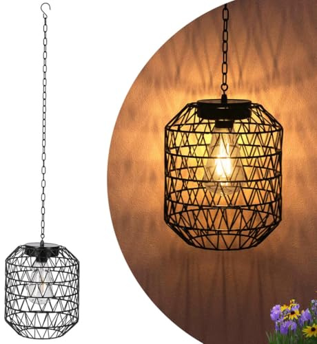 pearlstar Solar Hängeleuchte Outdoor Solar-angetriebener Kronleuchter hängende Laterne IP44 wasserdicht,Gazebo Lichter für Hof Patio Balkon Baum Veranda Veranda Garten Dekor