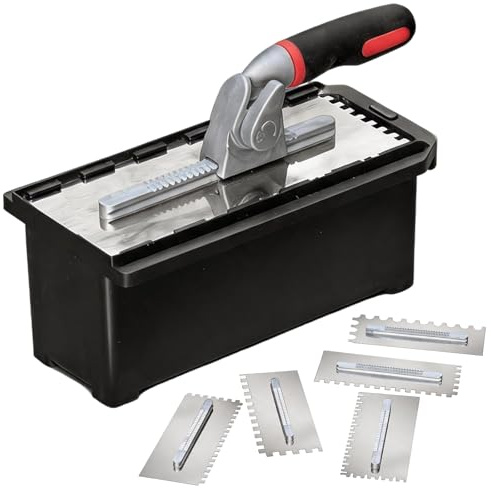 Truelle CrantéE, Acier Inoxydable Jeu De Truelles CrantéEs Avec 6 Lames Interchangeables (6/8/10/12 Mm/Type U/Type Tiger) Jeu De Truelles De MaçOn Avec Manche Amovible Et Coffret De Transport
