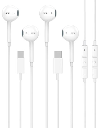 Apple MFi Certified USB C Earphones Wired for iPhone 17 16 15, 2 Pack | Wired iPhone Headphones/Earbuds USB C with Mic & Remote Control Noise Cancelling for iPhone 17 16 15 Pro Max, Galaxy S26 S25