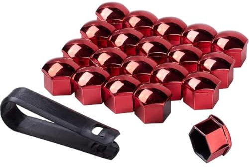 para Peugeot 206 Tapas Tornillos Llantas Cubre Tuercas Rueda Coche Embellecedor Hexagonal Protector Antirrobo con Pinza de Desmontaje,D/Red-A/17mm