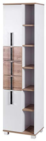 Schildmeyer Hochschrank Luca 701153, weiß glanz/Eiche Landhaus, 41,9/32,0/163,7 cm