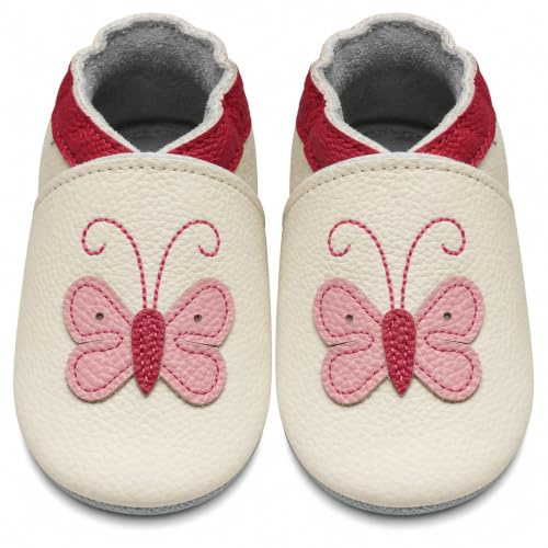 YIHAKIDS Krabbelschuhe Babyschuhe Lauflernschuhe Kleinkind Leder | Atmungsaktiv, Rutschfeste Sohle, Weiches Leder, Lederschuhe Baby für Jungen & Mädchen, Hausschuhe Kleinkinder