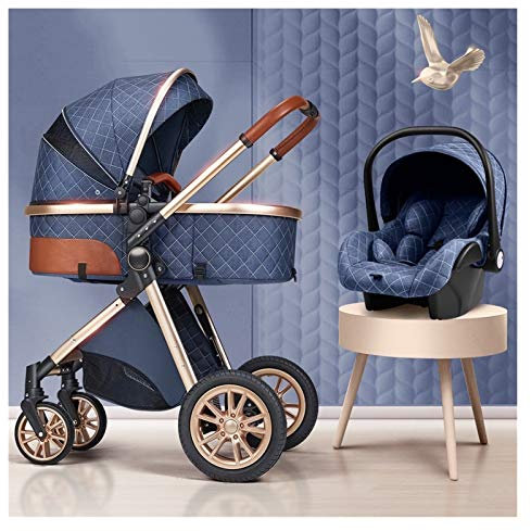 Składany wózek dziecięcy,Wózek dziecięcy 3 w 1,leichter Infant-Kinderwagen mit praktischer Ein-Hand-Falke, Luxus-Kinderwagen-Anti-Shock Springs Pram-Kinderwagen mit Mommy-Tasche und Regenschutz