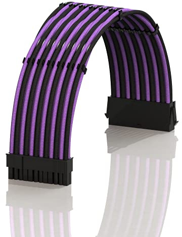 LINKUP - AVA 30cm ATX 24-Poliges (20+4) Motherboard PSU Geflochtenes Sleeved Verlängerungskabel für Stromversorgung mit Kammern | Robustes und Steifes Design | Einzelverpackung | 300mm - Lila Schwarz