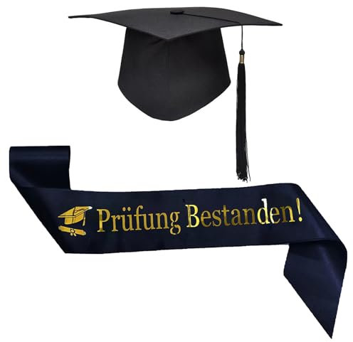 Prüfung Bestanden Schärpe Abschluss Schärpe mit Absolventenhut Abschluss Geschenk Schwarz Gold Graduation 2025 Deko Abitur Schärpe für Abschlussfeiern Abschluss Abitur Graduation Party Deko