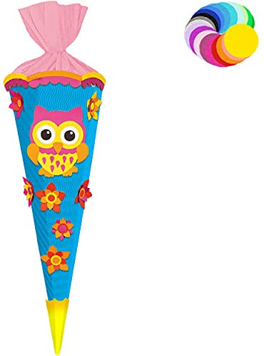 alles-meine.de GmbH Bastelset - Schultüte Farbe & Größe wählbar 70/85 / 100 cm - lustige Eule & Blumen - Farbe frei wählbar - Bastelschultüte - Zuckertüte zum selber Bastel..