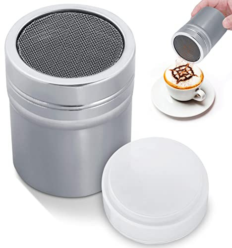 Cyrank Edelstahl-Streuer, Puderzuckerstreuer mit Frischhaltedeckel, Kakaostreuer, Zuckerstreuer, Mehlstreuer, Schokostreuer für Schokolade, Puderzucker, Zucker, Salz, Kakao, Mehl, Kaffee(S)