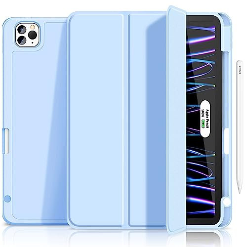 Gahwa Hülle Kompatibel mit iPad Pro 11” 2022/2021/2020/2018, Ultradünn Schutzhülle mit Stifthalter (Unterstützt 2. Gen Pencil Aufladen), Smart Case mit Auto Schlafen/Wachen - Himmelblau