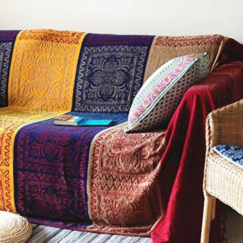 Edcooy Überwürfe für große Sofas, Chenille-Jacquard-Quasten, Überwurf, Decken für Bett-Settees, Stuhl, Schonbezug, 2-Sitzer, 3-Sitzer, böhmische Fransenquasten, Rot, Größe L 220 x 260 cm