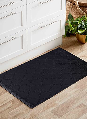 IVY Washable Door Mat Kitchen Mats Non Slip Trellis Design Kitchen & Hall Runners Doormats, Black, 60x110 cm