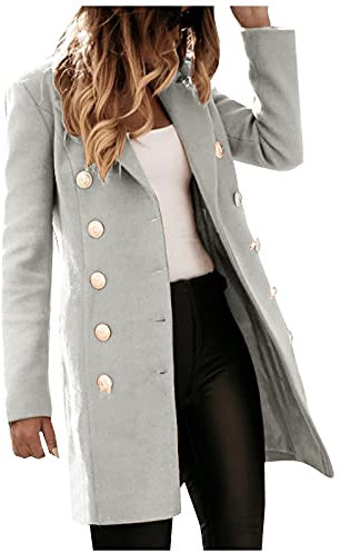 IQYU Manteau d'hiver en laine pour femme - Trench pour femme - Beige - Manches longues - Manteau en laine - Élégant - Coupe-vent - Automne - Veste chaude en laine - Coupe slim - Manteau court avec