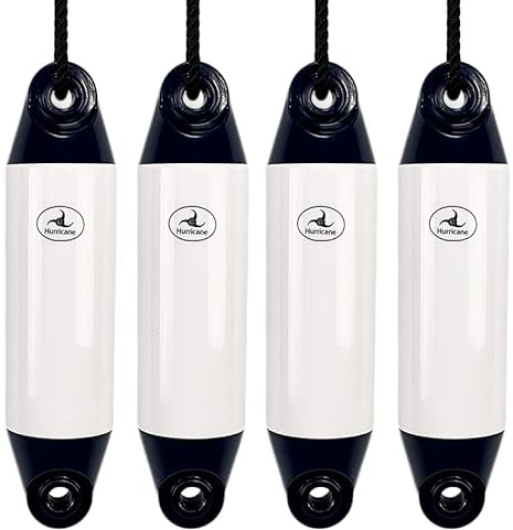 Hurricane Fenders Original Series Boat Fender PM01 40cm x 10cm (16 x 4) - White With Blue Ends - Pack Of Four