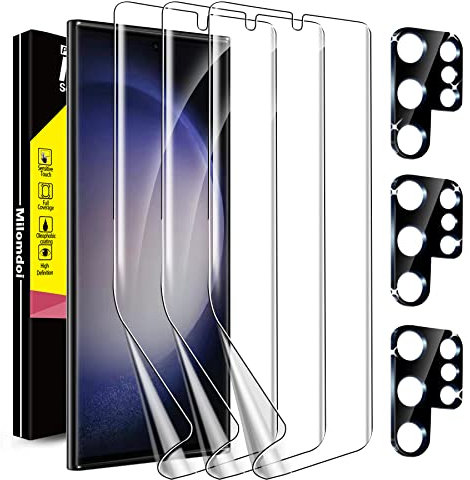 Milomdoi [3+3Pezzi] Pellicola Samsung Galaxy S23 Ultra 5G 3 Pezzi Pellicola Protettivo Accessori 3 Pezzi Protezione Pellicola Fotocamera Vetro Temperato per Samsung S23 Ultra cover custodia