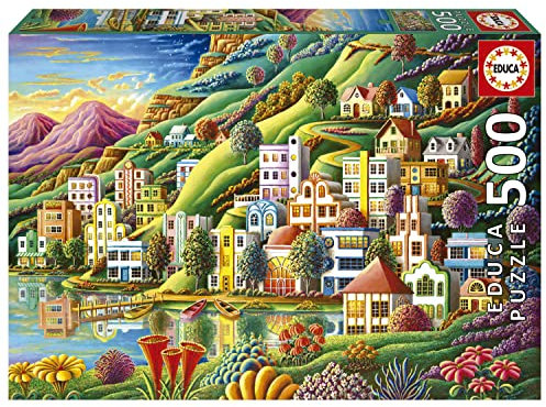 Educa - Puzzle 500 Teile für Erwachsene | Buntes Dorf am See, 500 Teile Puzzle für Erwachsene und Kinder ab 11 Jahren, Landschaftspuzzle, Illustration (19552)