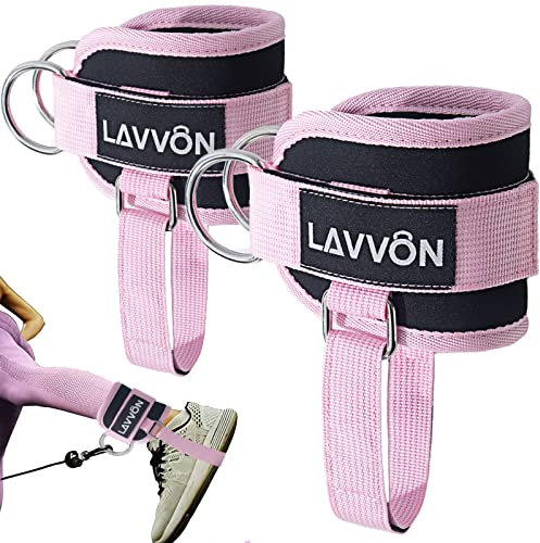 LAVVON Ankle Straps for Cable Machines Kickbacks - Adjustable Comfort Ankle Cable Attachments for Gym Ankle Cuff Cable Machine Glute Kickback Straps - Leg Extensions, Curls & Ankle Cuffs Women