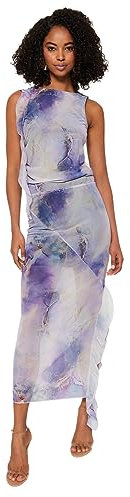 TRENDYOL Damen Abstrakt Midi Rüschenrock Rock Gonna, Lilla, S Donna