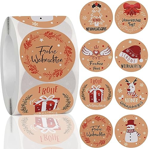RHZXD Aufkleber Weihnachten, 500 Stück Weihnachtsaufkleber 3.5cm Rund Selbstklebend Etiketten mit Frohe Weihnachten Motiven für Geschenkverpackungen Party Dekoration Umschlag usw.