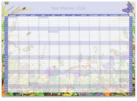 Exacompta - Ref GS044Z 2024 Wandplaner A3, 190 g/m², Fotopapier, 297 mm x 420 mm, einfach an einer Wand oder Pinnwand zu befestigen, Blumen- und Schmetterling-Design, ideal für Ordnung