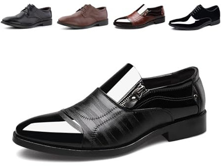 Hitmars Lederschuhe Herren Anzugschuhe Business Oxford Schuhe Lackleder Derby Brogue Schnürhalbschuhe Smoking Hochzeit FL1812 Schwarz EU 42