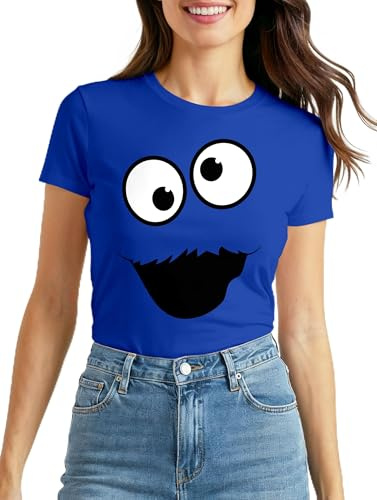 MoonWorks® Damen T-Shirt Fasching Karneval Keksmonster Krümel-Ungeheur Kostüm Verkleidung Faschingskostüme Frauen Slim Fit
