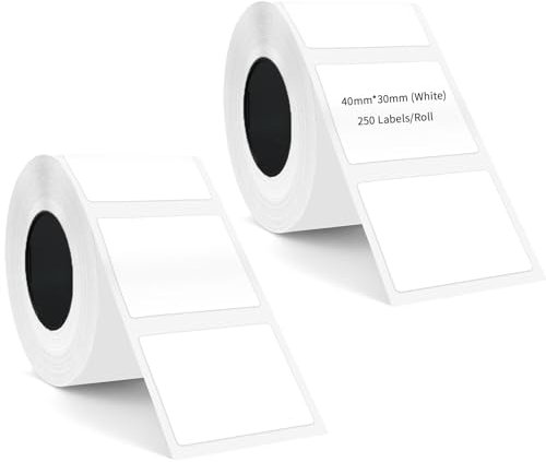 T50PRO Etikettierband, wasserdicht, selbstklebend, 40 mm x 30 mm, Weiß, Mehrzweck-Etikettierband, Ersatzetikettendrucker, 2 Rollen