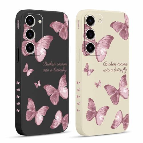 Pnakqil 2 Pezzi Cover per Samsung Galaxy S23 5G 6,1 Carina Estetica Farfalla Romantico Disegno Viola Morbido Donne Protezione Sottile Anti Fotocamera Antiurto Silicone TPU Morbida Case