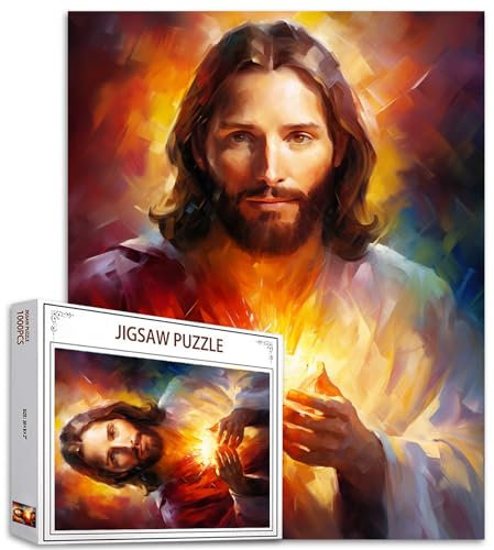 Tucocoo Jesus-Porträt-Puzzles für Erwachsene, 1000 Teile, Heiliges Herz, christliche, abstrakte Kunst, Puzzle Bunte DIY-Puzzles für Heimdekoration, Geschenke, Familienpuzzle, perfekt für Spieleabende