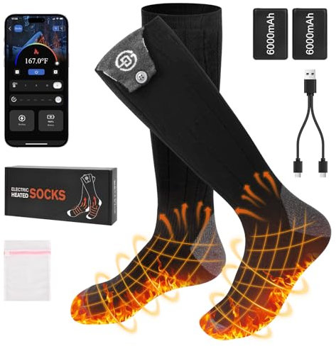 Netraty Heated Socks for Men Women 6000mAh Rechargeable Winter Foot Warmer Electric Heating Socks APP Control 4 Temperature Thermal Socks Washable Heated Ski Socks for Camping, Hiking, Cycling