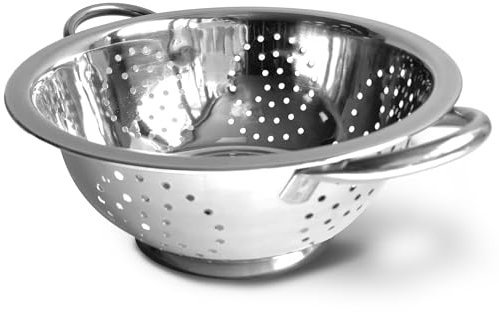 Fackelmann Colapasta Ø 28 cm, per scolare pasta, riso, verdure, materiale in acciaio inossidabile con base d'appoggio, lavabile in lavastoviglie, dimensioni Ø 28 x 12,5 cm