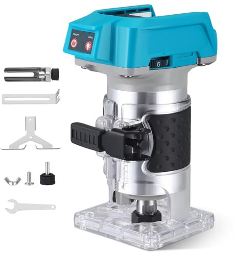 Défonceuse sans fil pour Makita 18V, 800W Défonceuse portable sans balai pour le travail du bois, coupe-bois sans fil avec 3 pinces de serrage