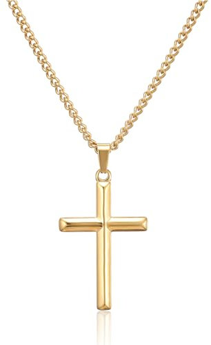HSWYFCJY kreuz kette herren damen kreuzkette Gold Halskette mit Kreuz Anhänger Edelstahl Länge 45 cm Taufkette Christliche Weihnachten schmuck Geschenke für männer