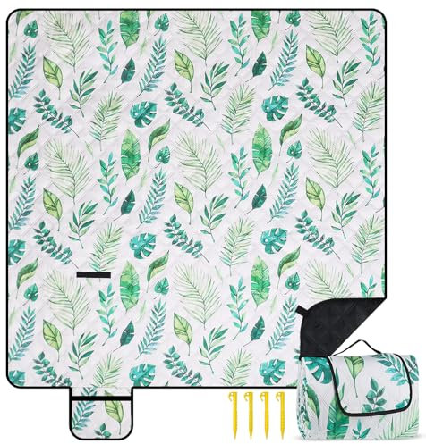COZCLAM Picknickdecke Wasserdicht, 200x200cm Picnic Blanket, Tragbare Picknickdecke Baumwolle, Stranddecke Sandfrei, Waschmaschinenfest, Isoliert, Ideal für Strand, Picknick, Camping (Grün)