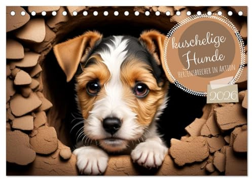 Kuschelige Hunde - kleine Herzensbrecher in Aktion (Tischkalender 2026 DIN A5 quer), CALVENDO Monatskalender: Jeden Monat ein niedliches Hundebild. (CALVENDO Tiere)