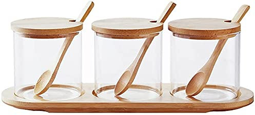 ABBNIA Frascos de Vidrio para Almacenamiento de Cocina con Tapa, Cuchara, 400 ml, azucarero, Sal, glutamato monosódico, Caja de condimentos