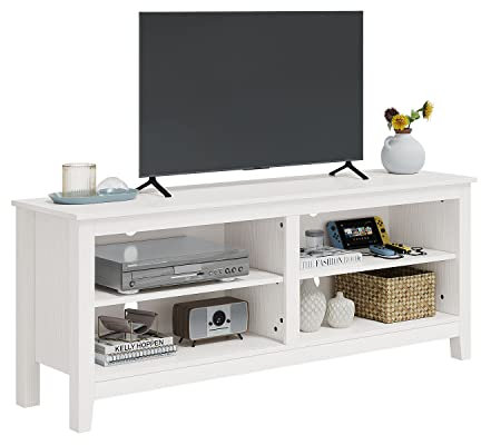 Panana Modern 55 TV Unit TV Stand Cabinet with 4 Open Shelves and Cable Holes, Entertainment Center Media Storage for Living Room, Bedroom (White)