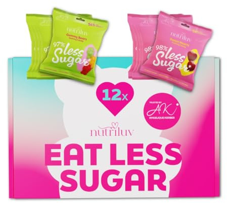 NUTRILUV Low Carb Gummies Sweet Bundle | 12 x 50g, Gummy Bears & Sweet Hearts | 0,7g Zucker, 74kcal pro Beutel