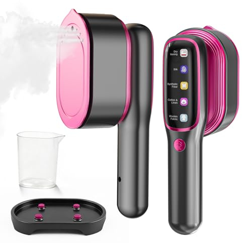 Piggyma Clothes Steamer, 1200W Portable 2 In 1 Travel Steamer Iron, 90° Rotatable Handheld Steamer for Clothes with 5 Ironing Gears, LED Display, Hang/Flat Iron & Wet/Dry Modes for Home & Travel